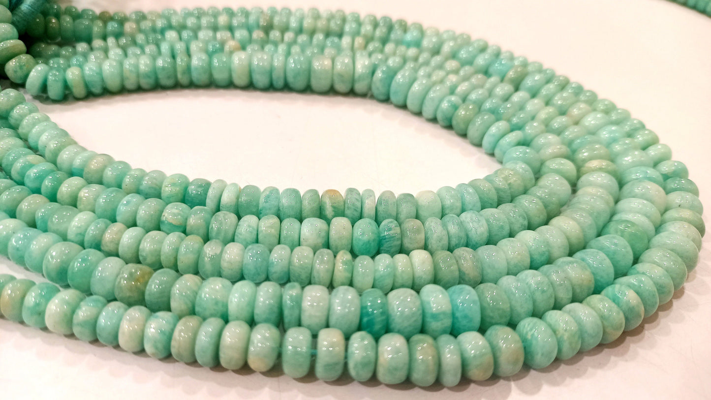 Natural Amazonite Rondelle Plain Smooth 5 to 8mm Beads Sold Per Strand 8 Inches long Great Quality Beads