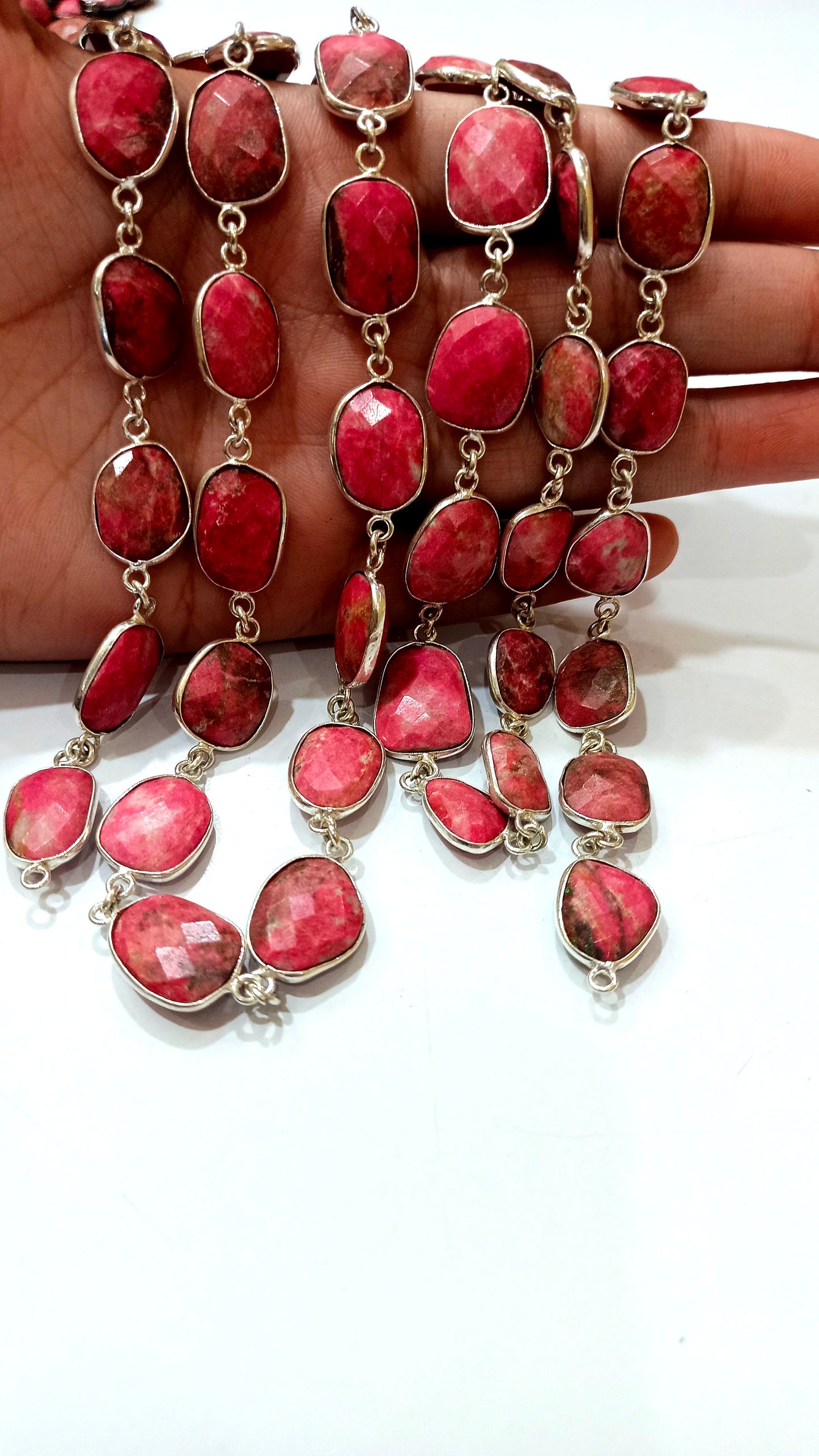 Natural Thulite Gemstone Briolette Free shape 12 to 15mm Bezel Connector chain Sold Per Foot great Quality Chain