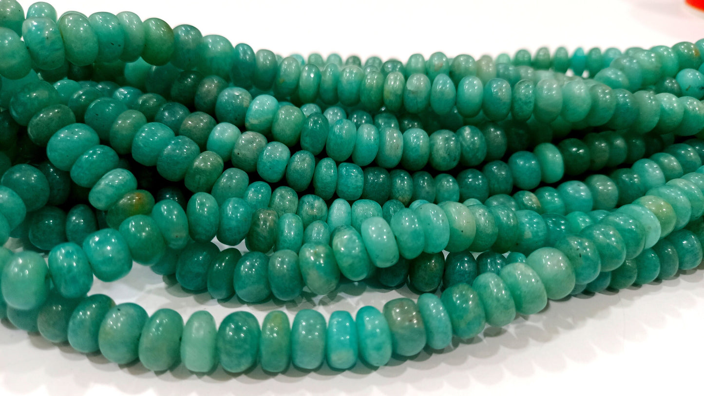Natural Peruvian Blue Amazonite Gemstone Rondelle Plain Smooth 8-9mm Beads Sold Per Strand 8 Inch long Great Quality Amazonite Beads