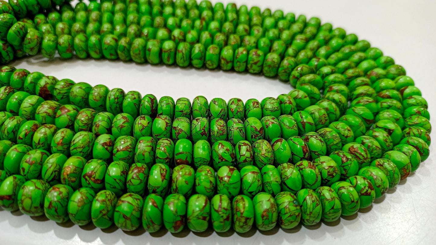 Natural Green Copper Turquoise Rondelle Plain Smooth Size 8mm Gemstone Beads Sold Per Strand 8 Inches Long Best Quality Beads