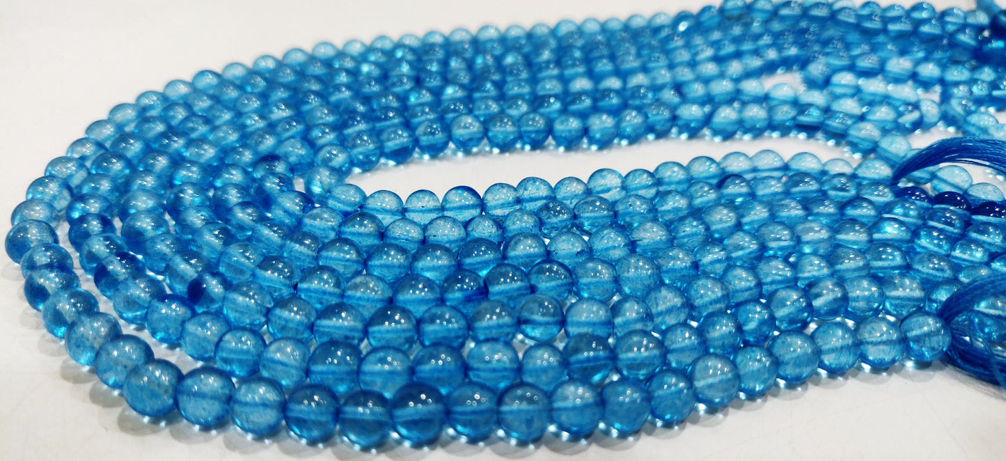 Natural Topaz Swiss Blue color Round Ball Shape Plain Smooth 6mm Beads Sold Per Strand 13 Inches Long Best Quality Beads