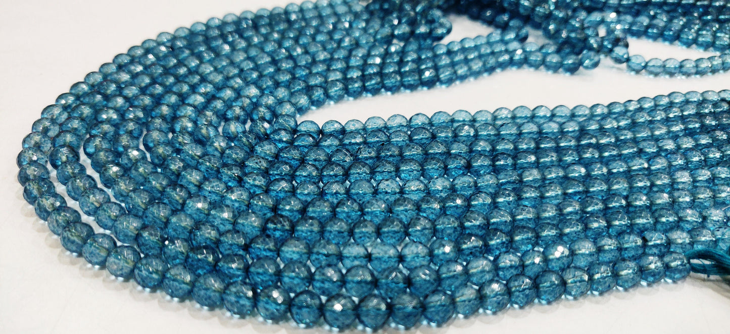 Natural Topaz London Blue Color Round Ball Shape Faceted 6mm Beads Sold Per Strand 13 Inches Long Best Quality Beads