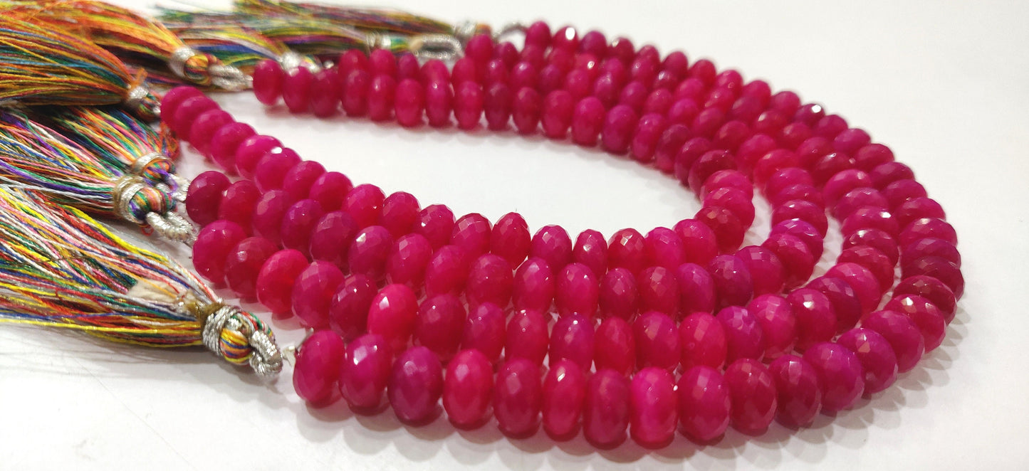 Natural Hot Pink chalcedony Rondelle Faceted 8mm Beads Strand 8 Inches Long Wholesale Prices Jewelry making Gemstone