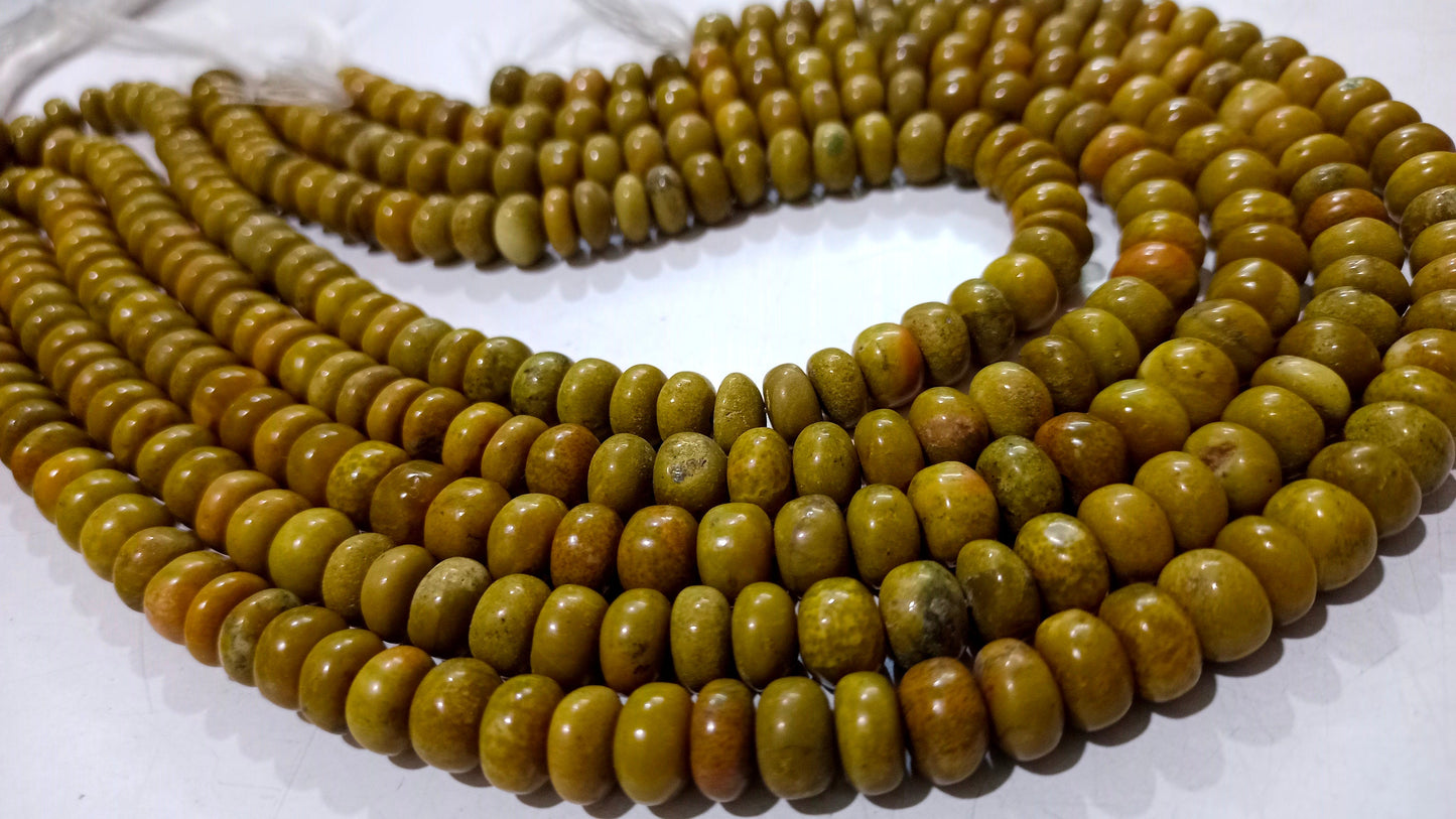 Natural Green Opal Gemstone Rondelle Plain Smooth 8mm Green Color Beads Strands 7 Inches Long Geart Quality Beads