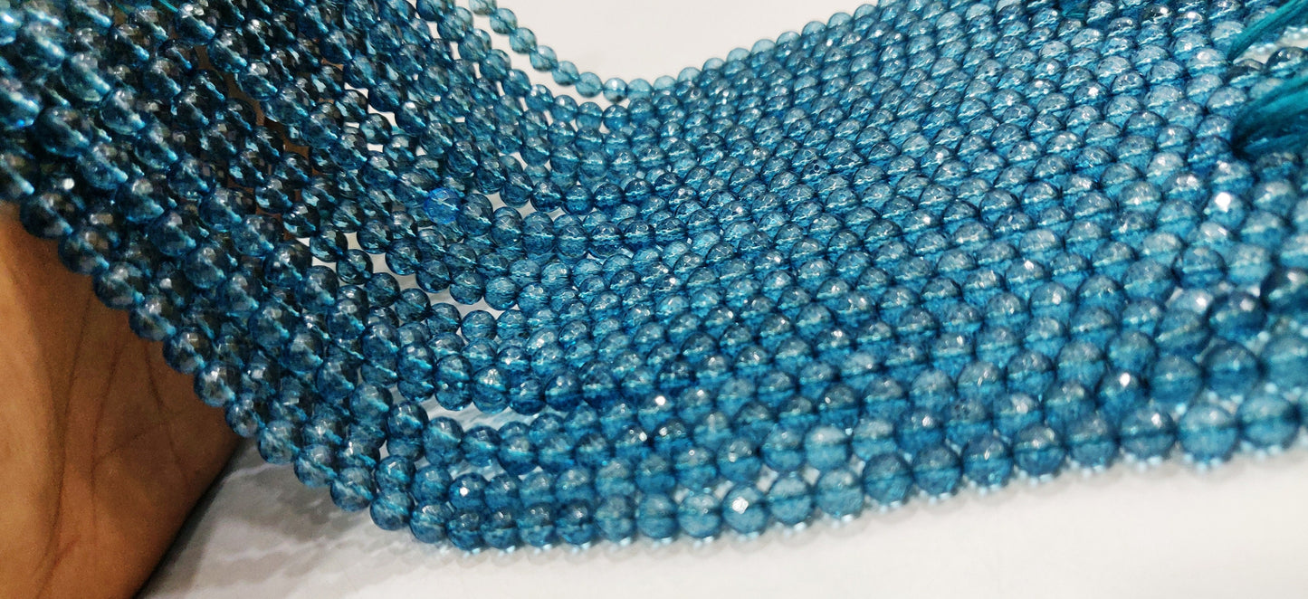 Natural Topaz London Blue Color Round Ball Shape Faceted 6mm Beads Sold Per Strand 13 Inches Long Best Quality Beads