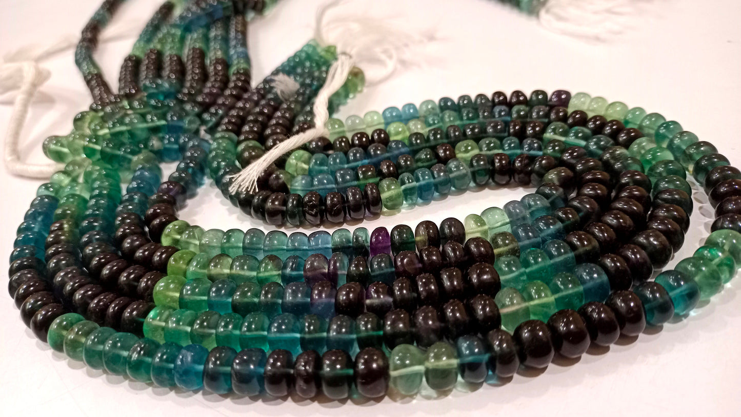 Natural Multi Fluorite Gemstone Rondelle Plain Smooth 8 mm Beads Sold Per Strand 8 Inches Long Great Quality Beads