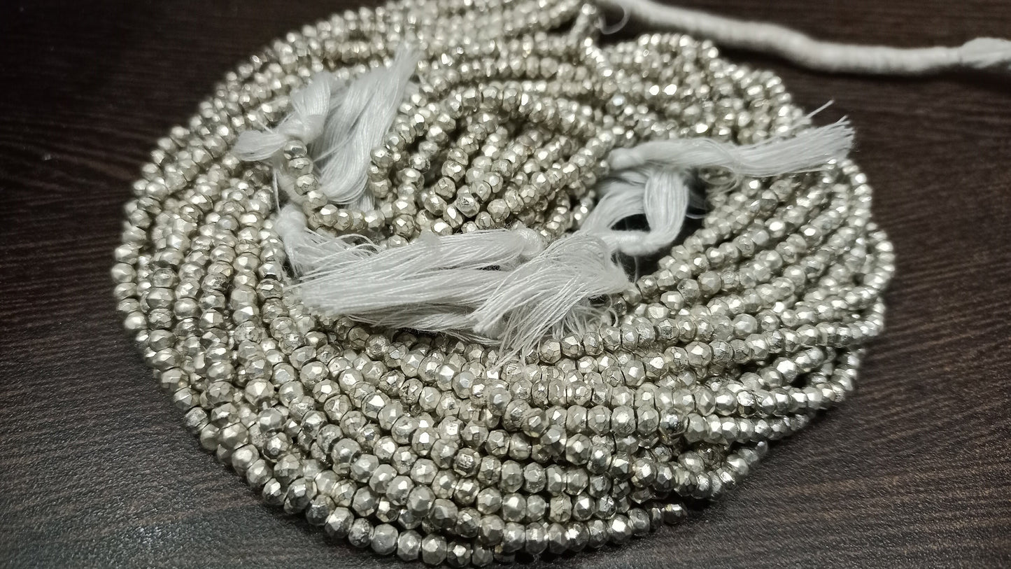 Natural Silver Pyrite Rondelle Faceted Beads 3-4mm Top Quality Gemstone Beads Strand 13 inch Long Jewelry making beads