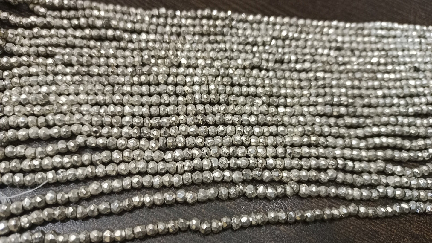 Natural Silver Pyrite Rondelle Faceted Beads 3-4mm Top Quality Gemstone Beads Strand 13 inch Long Jewelry making beads