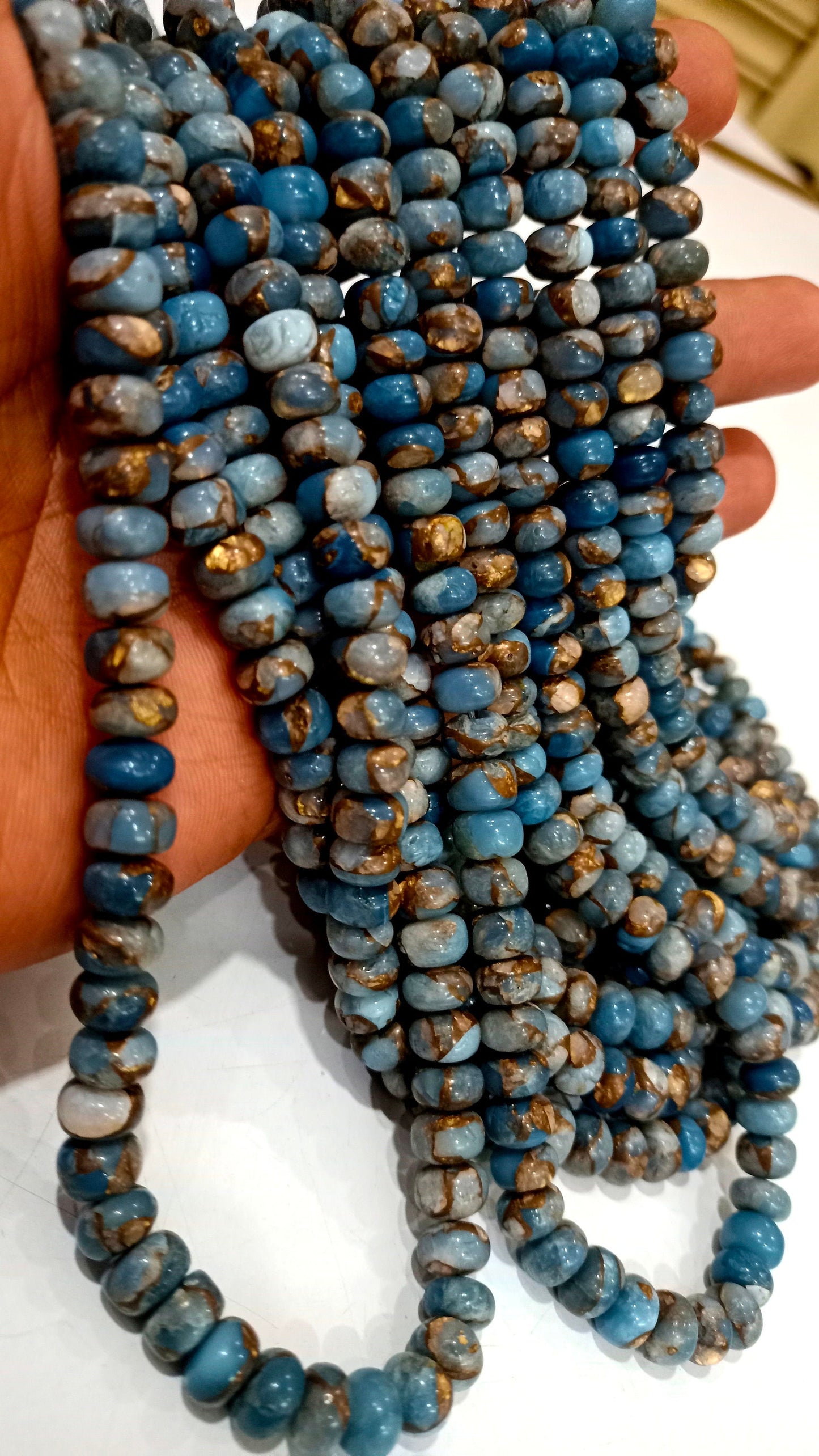 Natural Grey Oyster Copper Turquoise Rondelle Plain Smooth Size 8mm Gemstone Beads Sold Per Strand 8 Inches Long Best Quality Beads