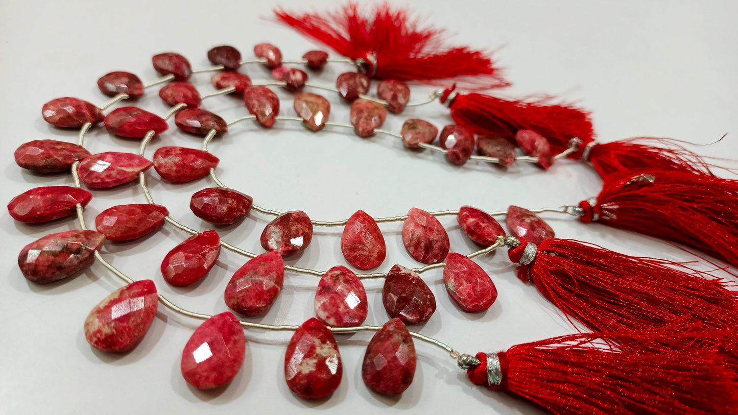 Natural Thulite Gemstone Pear Shape 10x15mm Faceted Beads Sold Per Strand 8 Inches Long Great Quality Beads