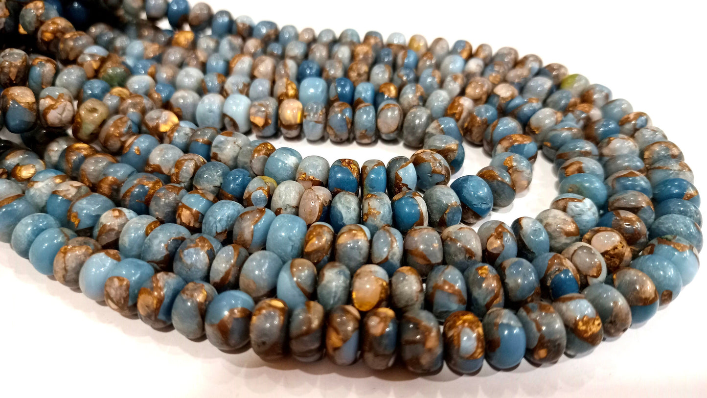 Natural Grey Oyster Copper Turquoise Rondelle Plain Smooth Size 8mm Gemstone Beads Sold Per Strand 8 Inches Long Best Quality Beads