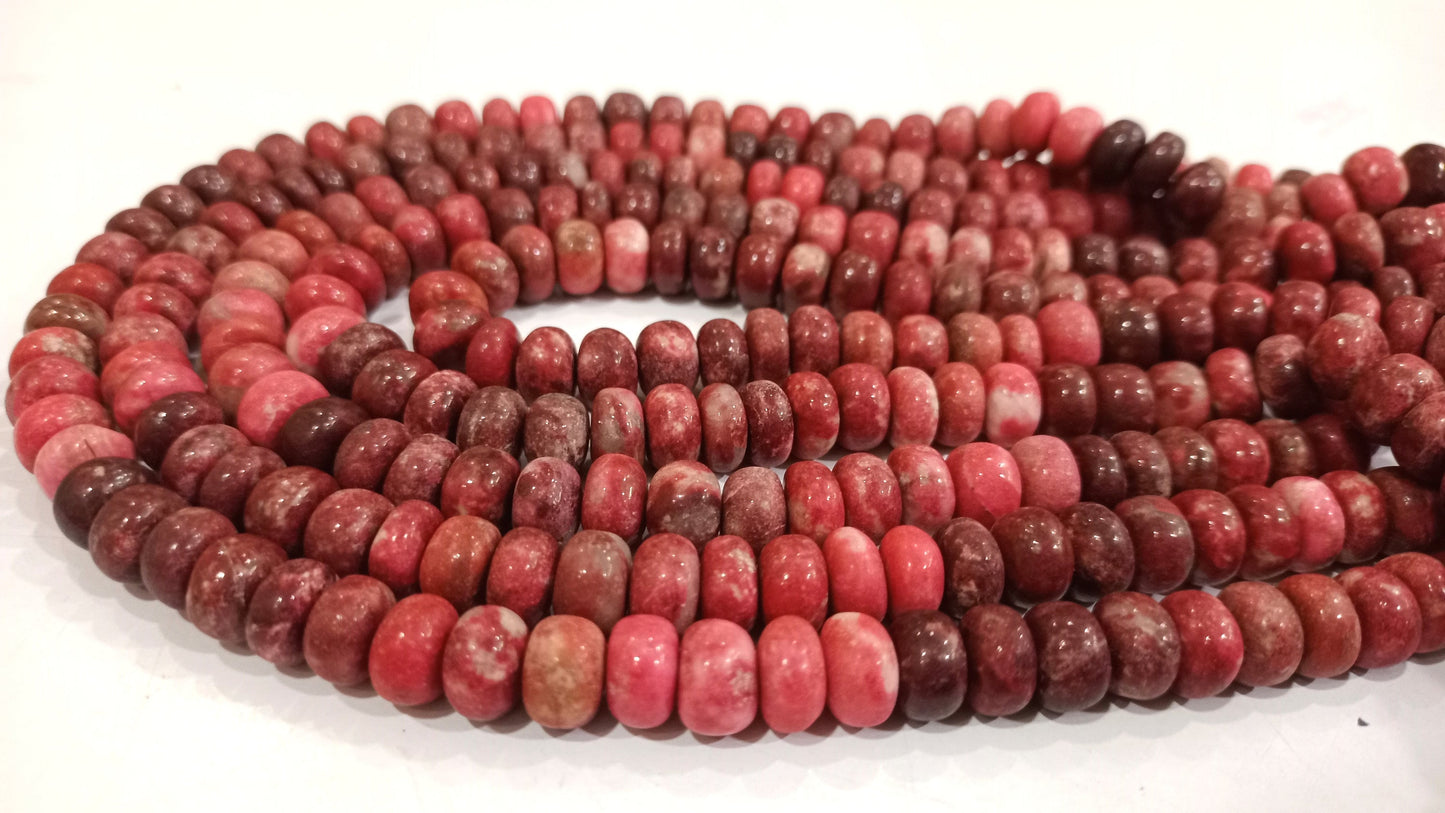 Natural Thulite Gemstone Rondelle Plain Smooth 8-9mm Beads Sold per Strand 8 Inches Long Great Quality rare stone beads