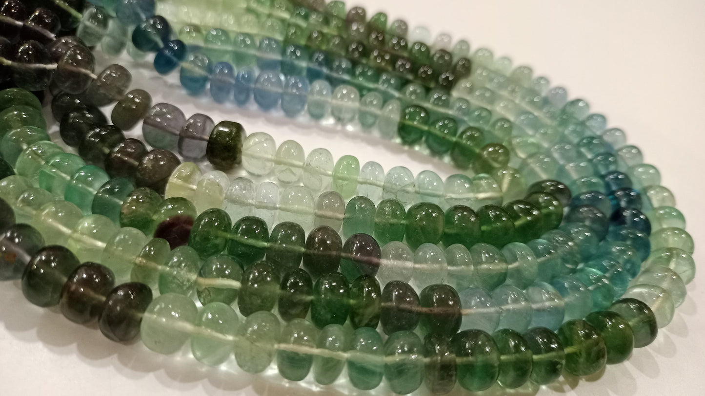 Natural Multi Fluorite Gemstone Rondelle Plain Smooth 8 mm Beads Sold Per Strand 8 Inches Long Great Quality Beads