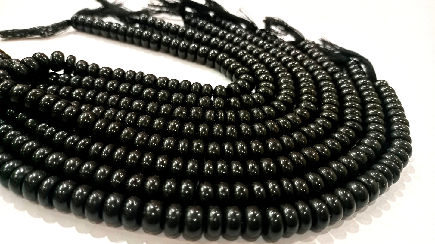 Natural Gemstone Black Onyx Rondelle Plain Smooth 8mm Beads Sold Per Strand 8 Inches Long Great Quality Beads