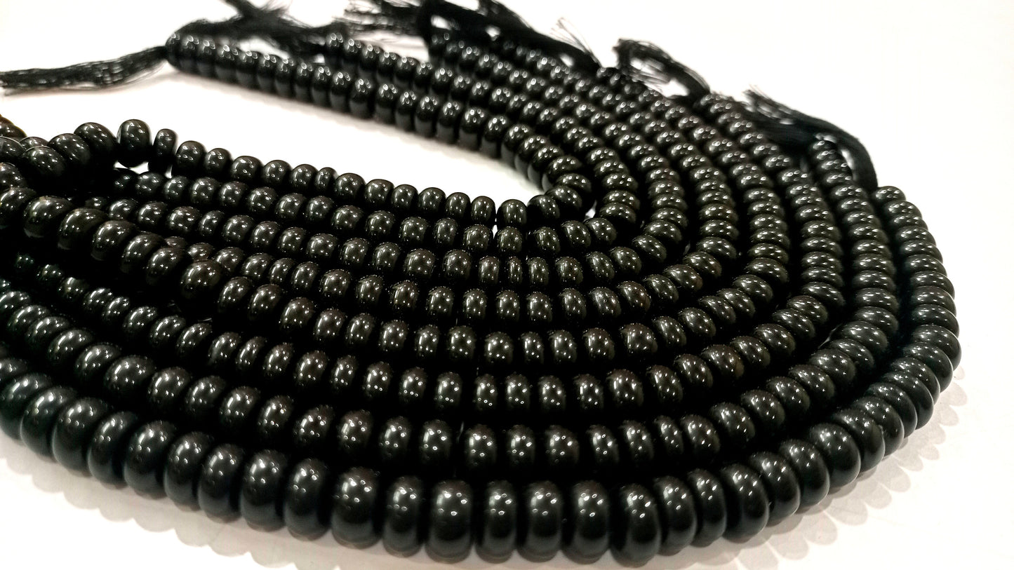 Natural Gemstone Black Spinel Rondelle Plain Smooth Beads Sold Per Strand 8 Inches Long Great Quality Beads Choose the size
