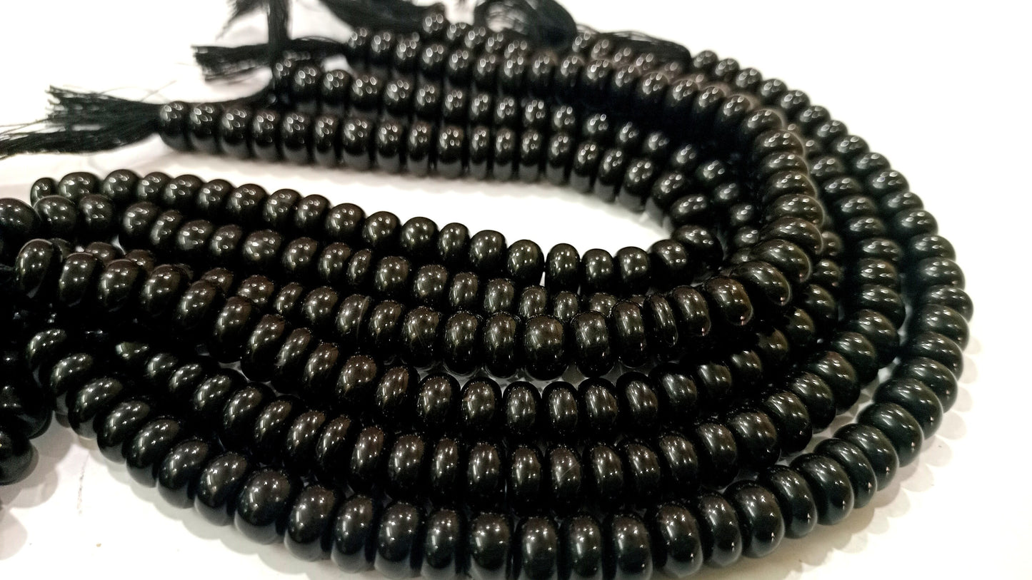 Natural Gemstone Black Spinel Rondelle Plain Smooth Beads Sold Per Strand 8 Inches Long Great Quality Beads Choose the size