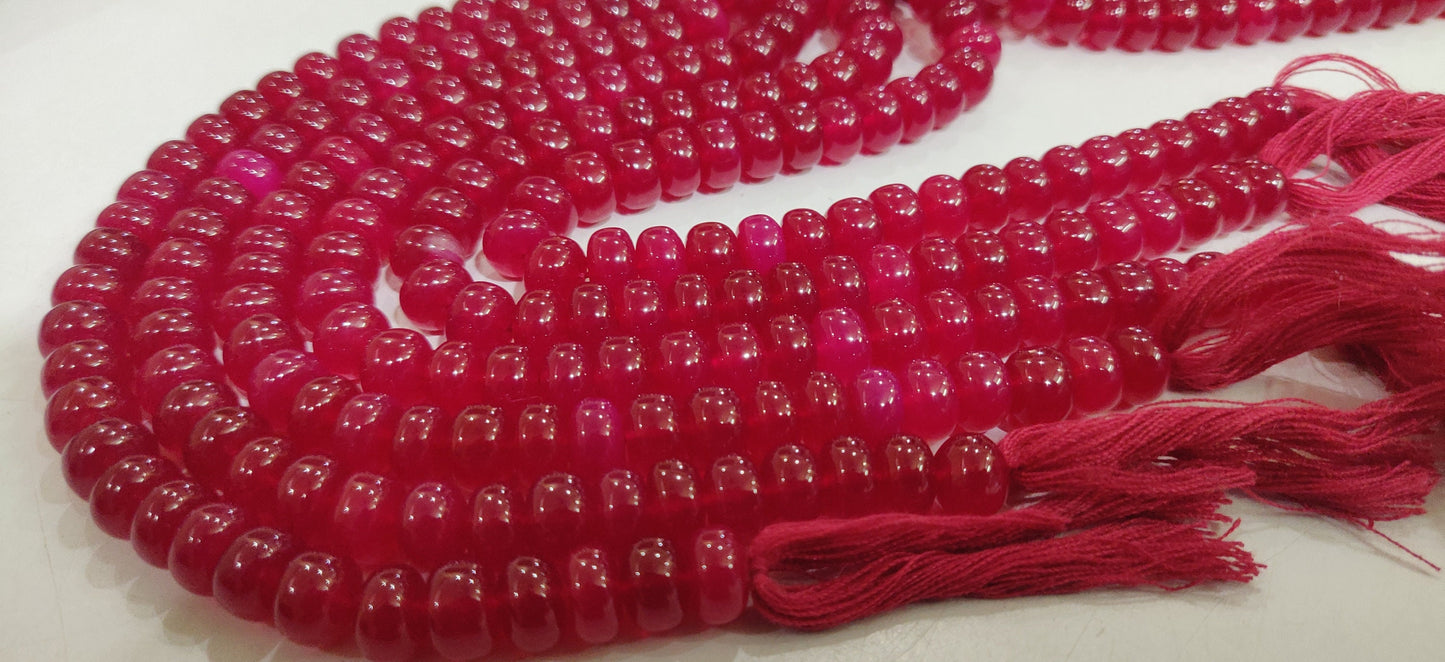 Natural Dark Hot Pink chalcedony Rondelle Plain Smooth 8mm Beads sold Per strand 8 Inches Long Great Quality Beads.