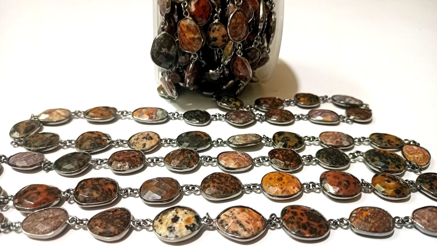 Natural Brown Agate Free Shape Briolette faceted 10 to15mm Bezel Connector Chain Sold Per Foot Great Quality Chain Wholesale Prices