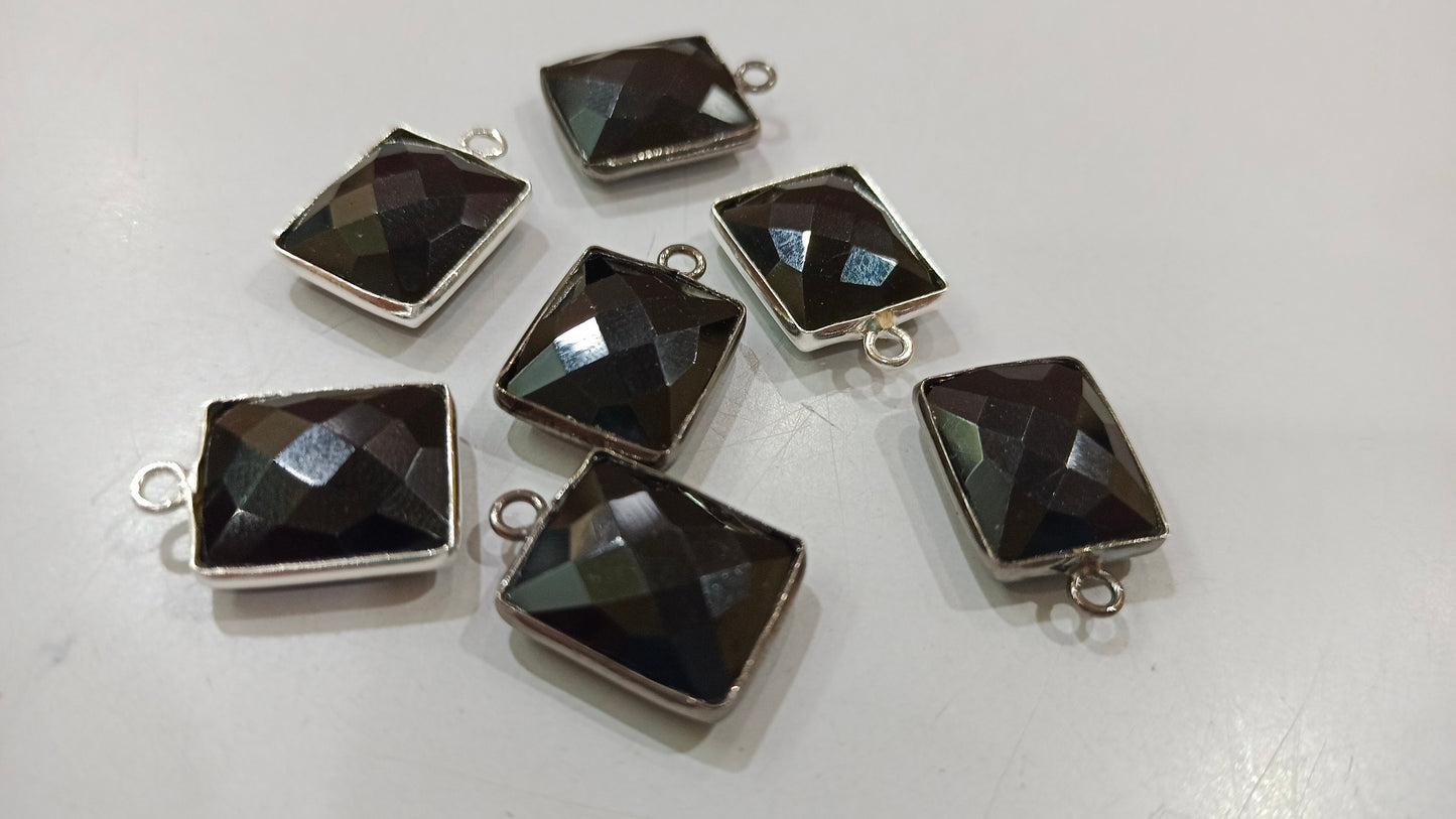 Natural Multi Gemstone Rectangle Shape 12x14mm Double Loop Bezel Connector Charms For Jewelry Making You can Choose Stone and Plating