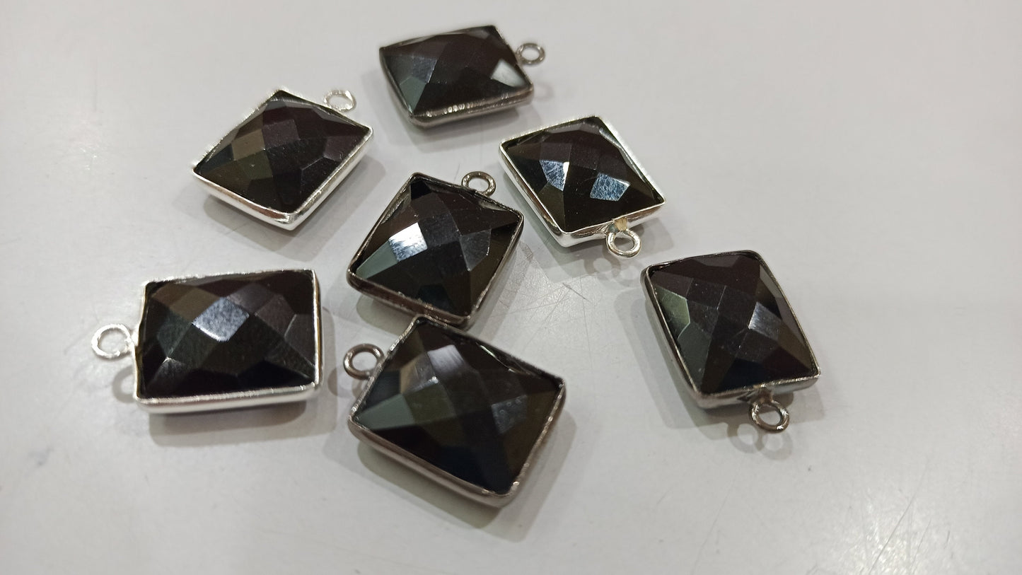 Natural Multi Gemstone Rectangle Shape 12x14mm Single Loop Bezel Connector Charms For Jewelry Making You can Choose Stone and Plating