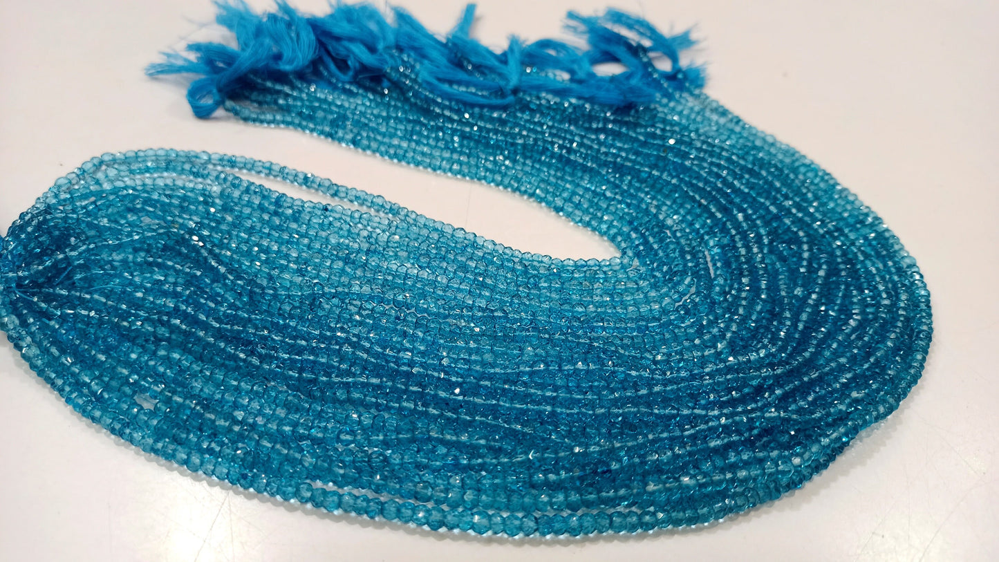 Natural Swiss Blue Topaz Rondelle Faceted 3.5-4mm Beads Sold Per Strand 13 Inches Long Great Quality Gemstone Beads