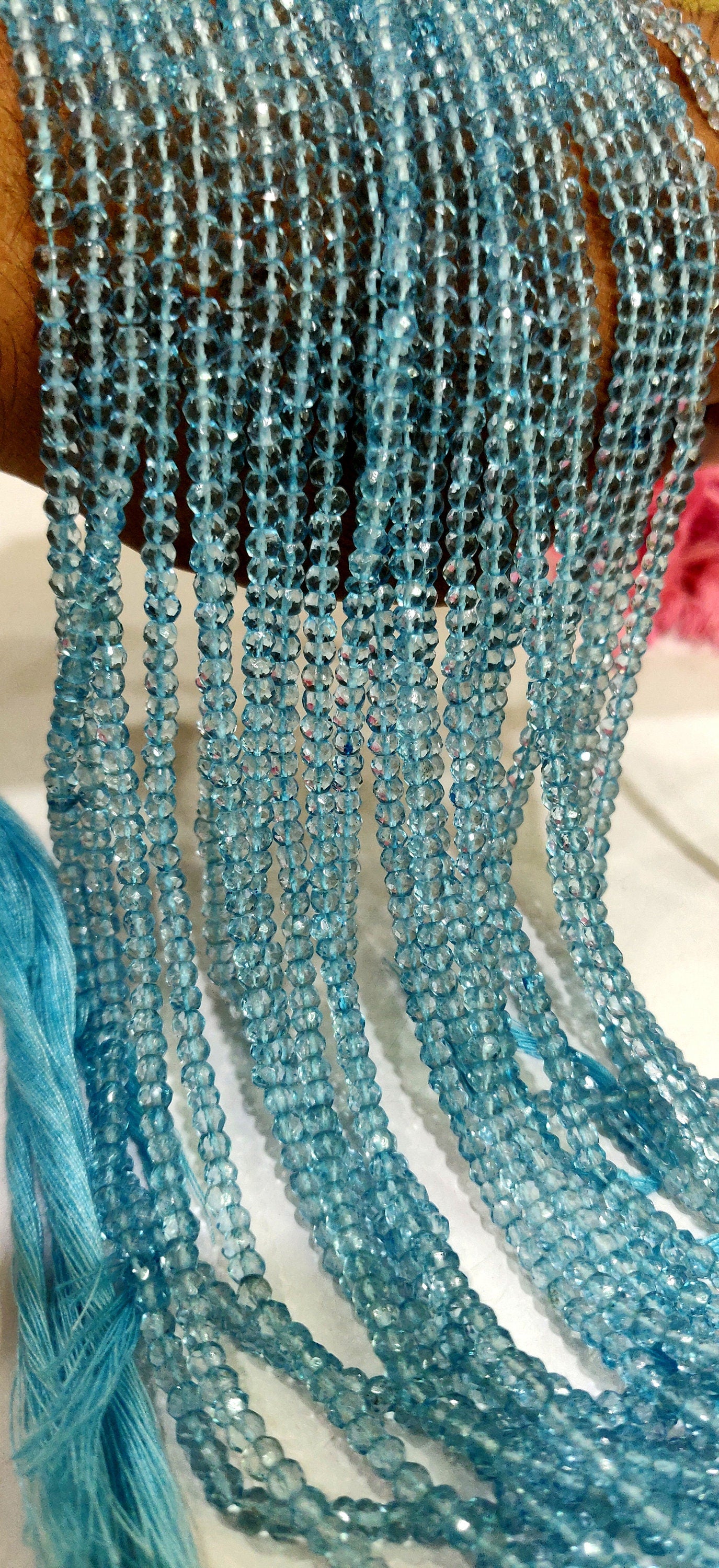 Natural Sky Blue Topaz Rondelle Faceted 3.5-4mm Beads Sold Per Strand 13 Inches Long Great Quality Gemstone Beads