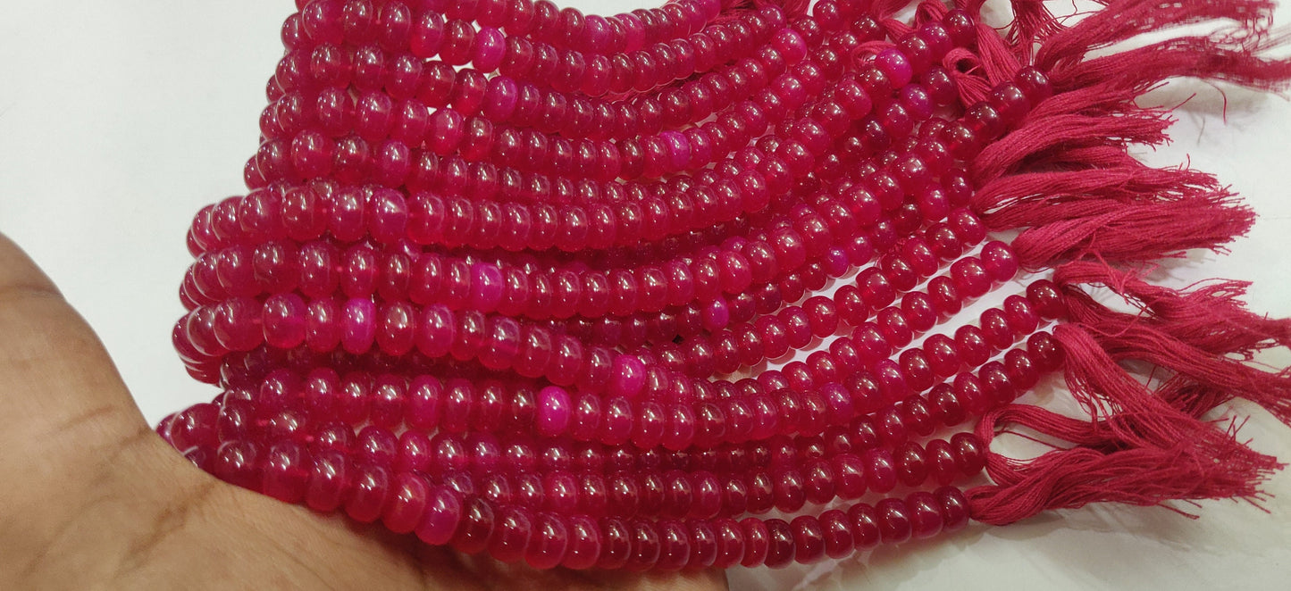 Natural Dark Hot Pink chalcedony Rondelle Plain Smooth 8mm Beads sold Per strand 8 Inches Long Great Quality Beads.