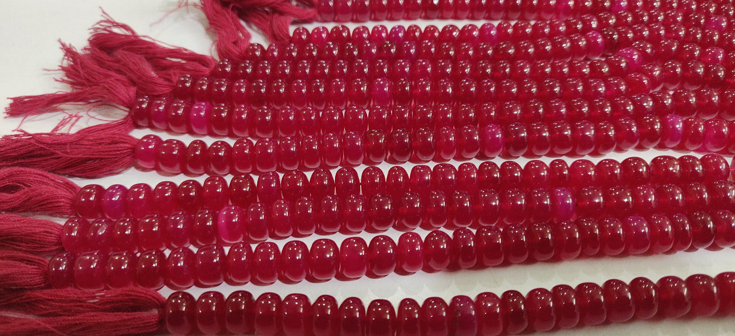 Natural Dark Hot Pink chalcedony Rondelle Plain Smooth 8mm Beads sold Per strand 8 Inches Long Great Quality Beads.