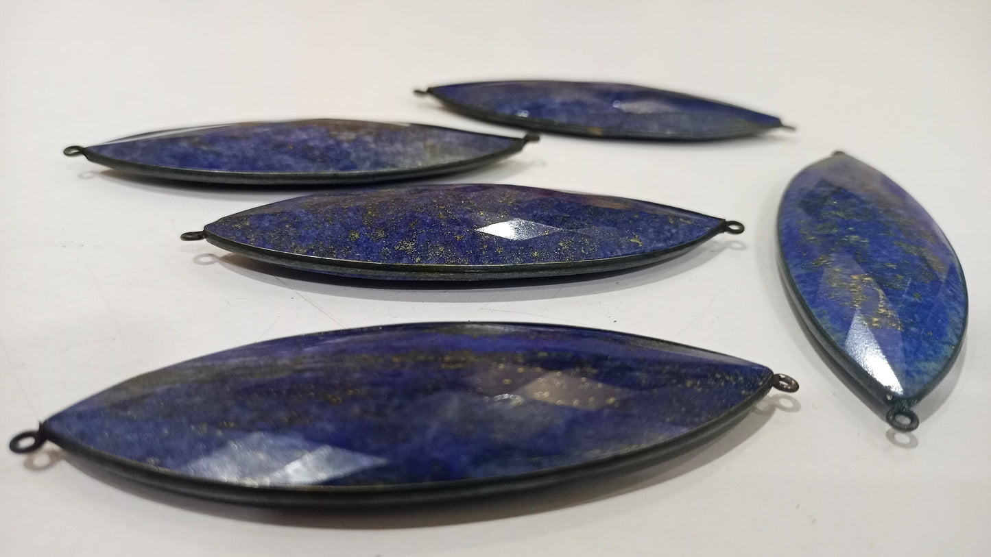 Natural Gemstone Lapis Lazuli Marquise Shape 3 Inches Long Black Oxidized Bezel Connector Pendant Best Quality Connectors