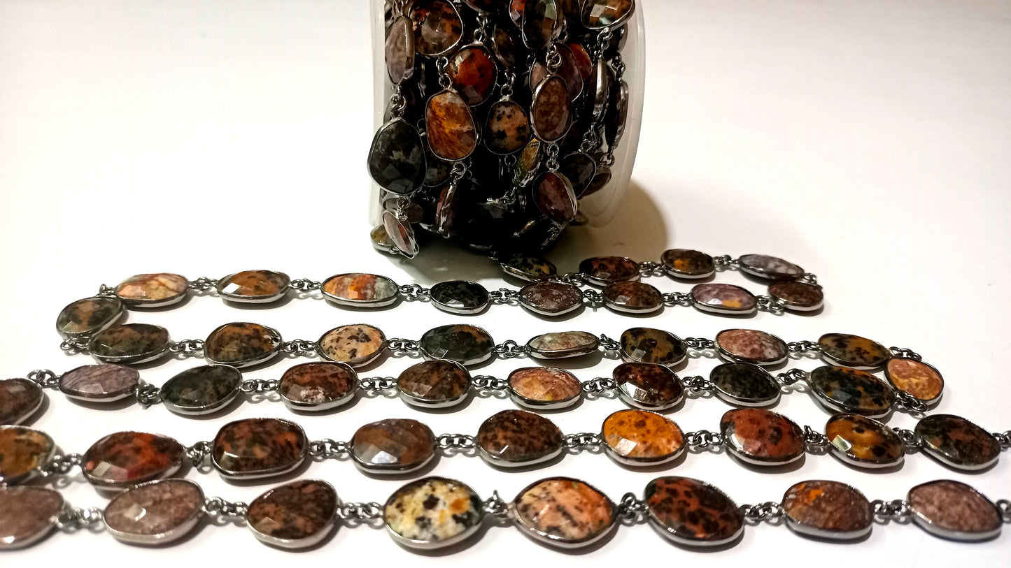 Natural Brown Agate Free Shape Briolette faceted 10 to15mm Bezel Connector Chain Sold Per Foot Great Quality Chain Wholesale Prices