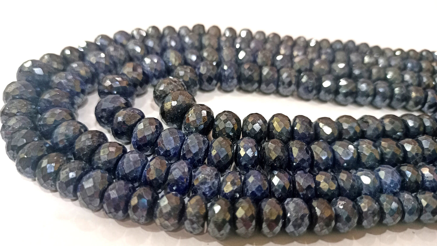 Natural Blue Sapphire Mystic Coated Rondelle faceted 8mm Beads Sold per Strand 8 Inches Long Great Quality Gemstone Beads