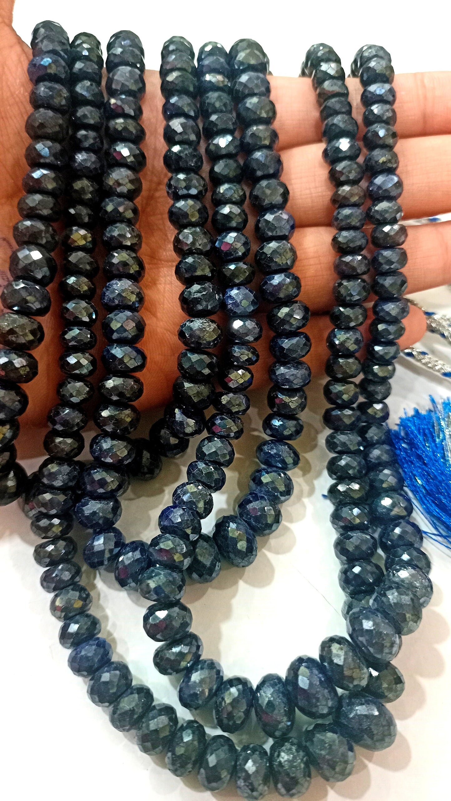 Natural Blue Sapphire Mystic Coated Rondelle faceted 8mm Beads Sold per Strand 8 Inches Long Great Quality Gemstone Beads