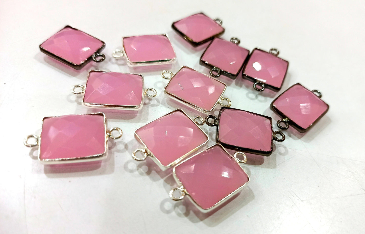 Natural Multi Gemstone Rectangle Shape 12x14mm Double Loop Bezel Connector Charms For Jewelry Making You can Choose Stone and Plating