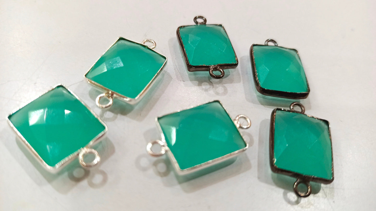 Natural Multi Gemstone Rectangle Shape 12x14mm Double Loop Bezel Connector Charms For Jewelry Making You can Choose Stone and Plating