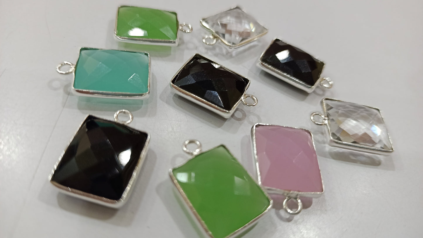Natural Multi Gemstone Rectangle Shape 12x14mm Single Loop Bezel Connector Charms For Jewelry Making You can Choose Stone and Plating