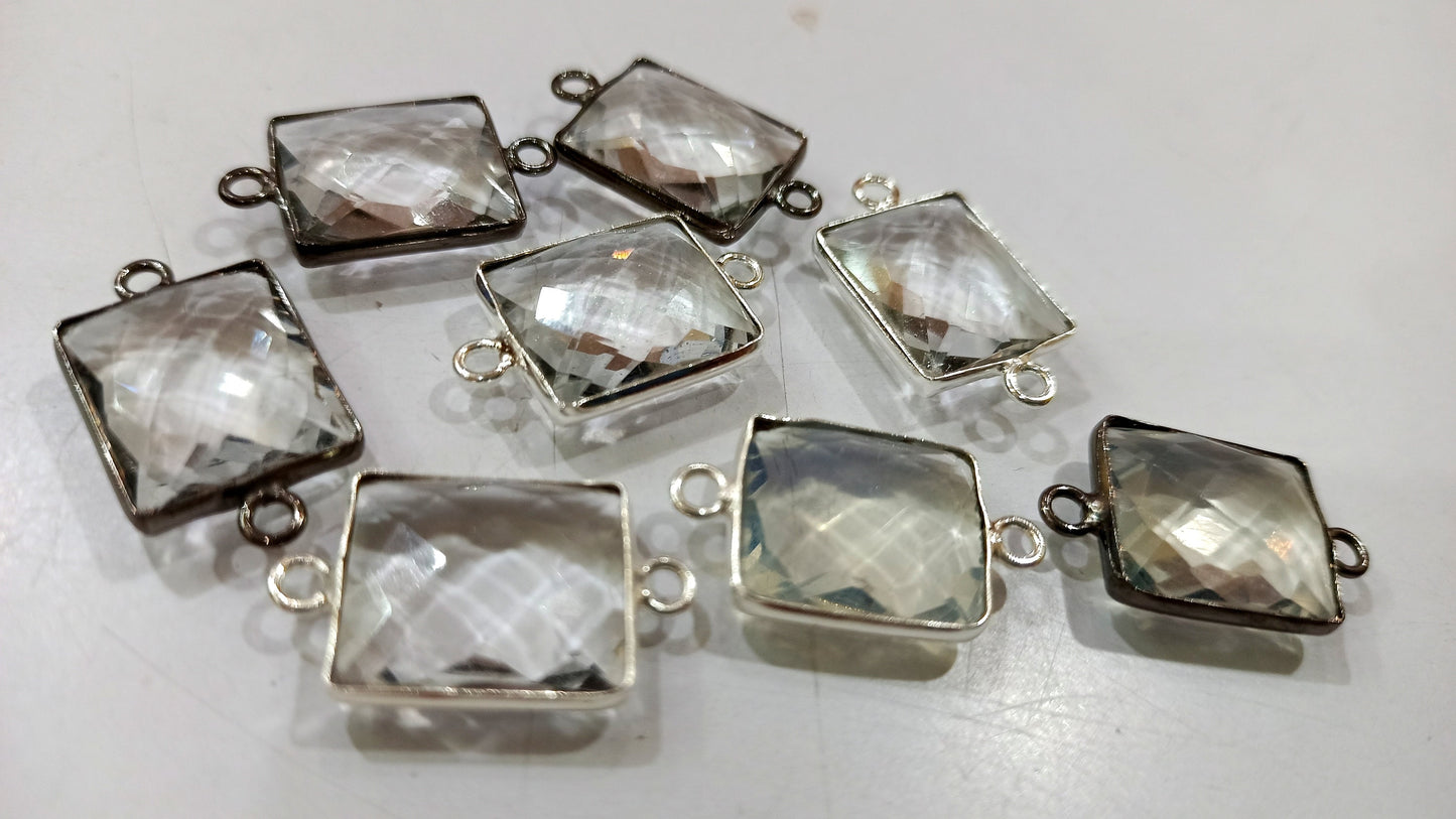 Natural Multi Gemstone Rectangle Shape 12x14mm Single Loop Bezel Connector Charms For Jewelry Making You can Choose Stone and Plating