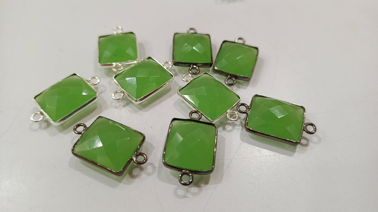 Natural Multi Gemstone Rectangle Shape 12x14mm Single Loop Bezel Connector Charms For Jewelry Making You can Choose Stone and Plating