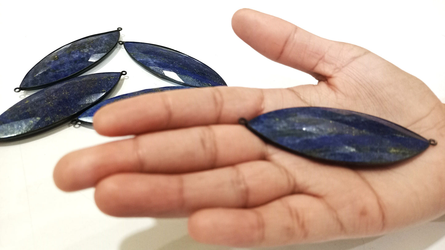 Natural Gemstone Lapis Lazuli Marquise Shape 3 Inches Long Black Oxidized Bezel Connector Pendant Best Quality Connectors