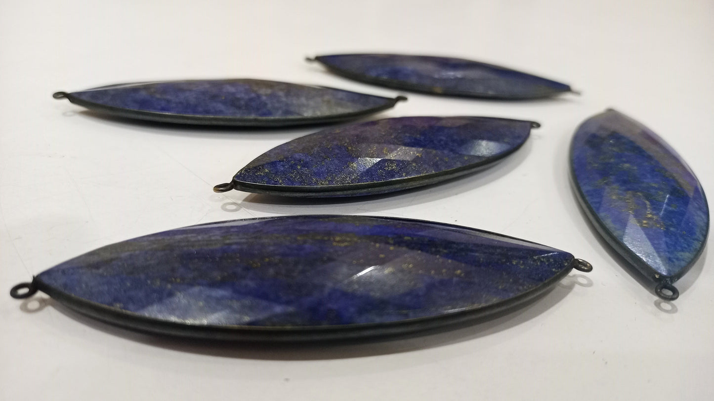 Natural Gemstone Lapis Lazuli Marquise Shape 3 Inches Long Black Oxidized Bezel Connector Pendant Best Quality Connectors