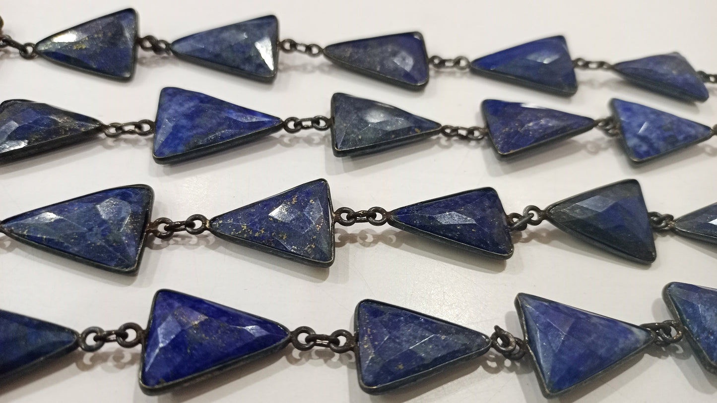 Natural Lapis Lazuli Trillian Cut Briolette 15x20mm Bezel Connector Chain Sold per foot Black Oxidized Great Quality Chain