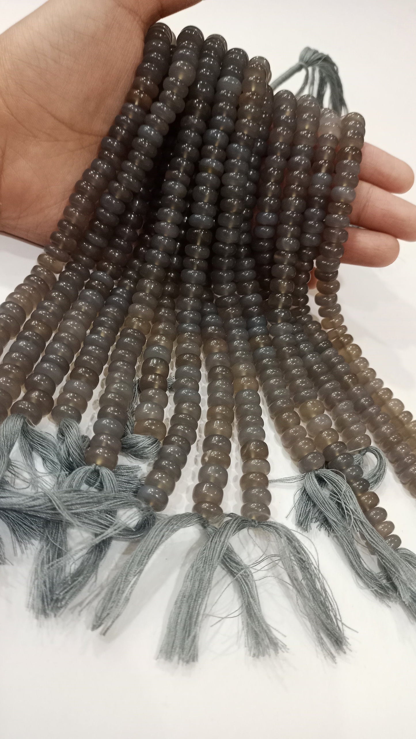 Natural Grey Chalcedony Rondelle Plain Smooth 8mm Gemstone Beads Sold Per Strand 8 Inches Long Great Quality Jewelry Making Beads