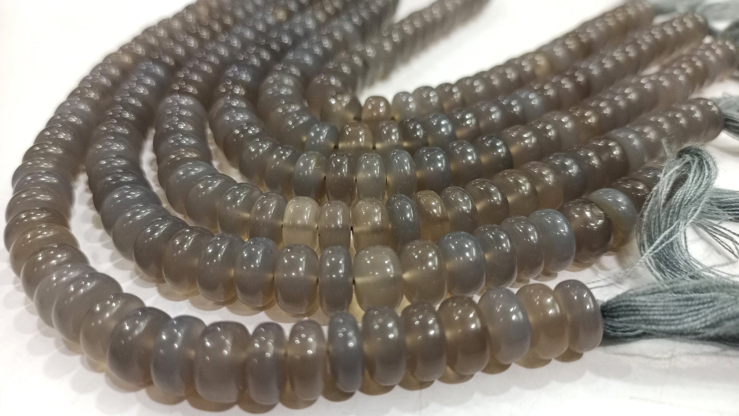 Natural Grey Chalcedony Rondelle Plain Smooth 8mm Gemstone Beads Sold Per Strand 8 Inches Long Great Quality Jewelry Making Beads