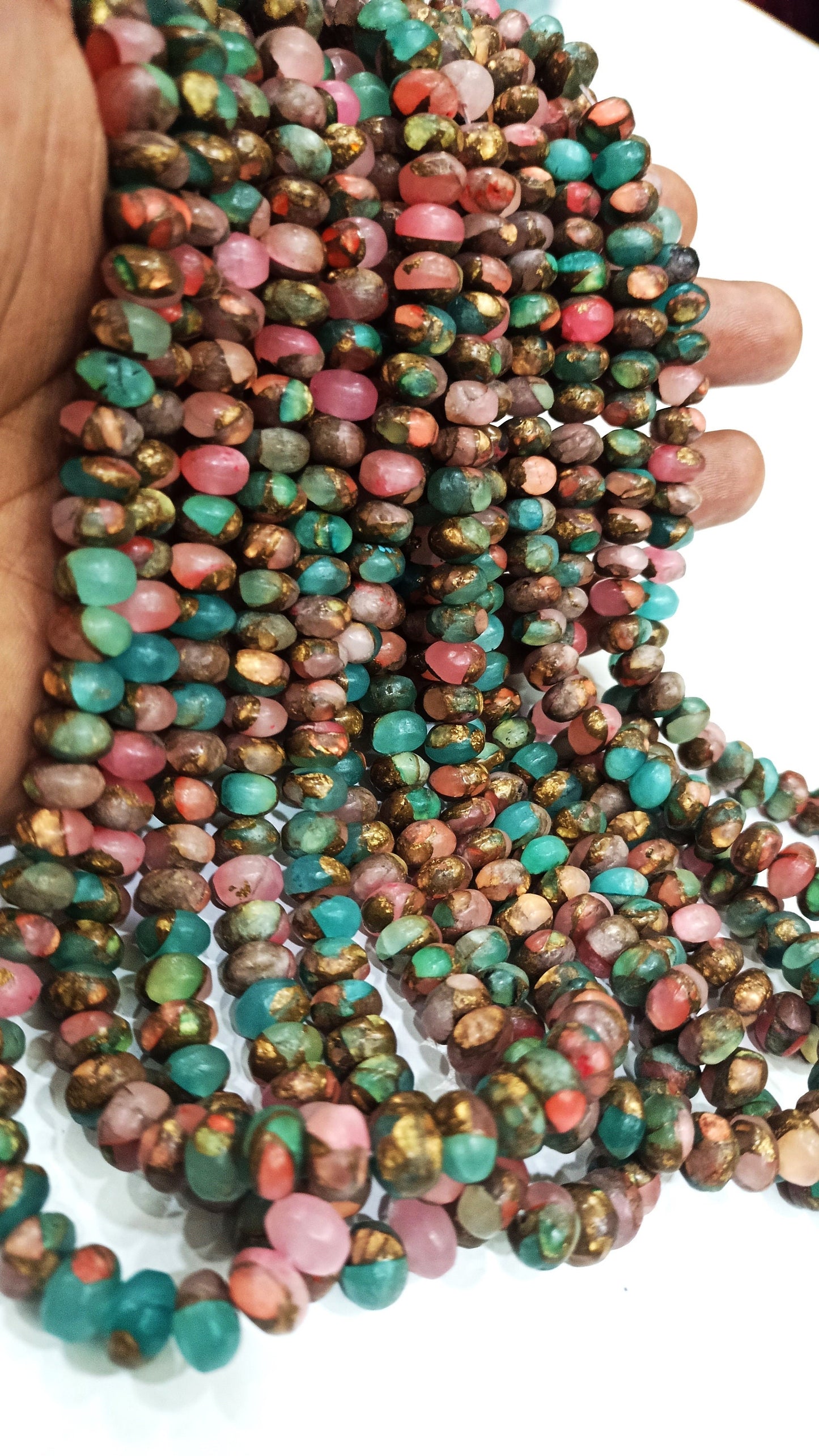 Natural Mohave Rose Quartz and Amazonite Blue Copper Turquoise Rondelle Plain Smooth 8mm Beads Sold Per Strand 8 inches Long beads