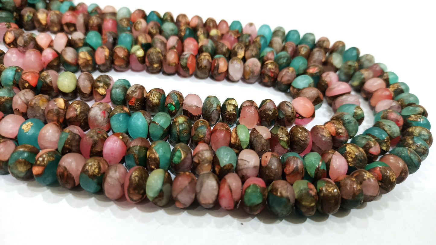Natural Mohave Rose Quartz and Amazonite Blue Copper Turquoise Rondelle Plain Smooth 8mm Beads Sold Per Strand 8 inches Long beads