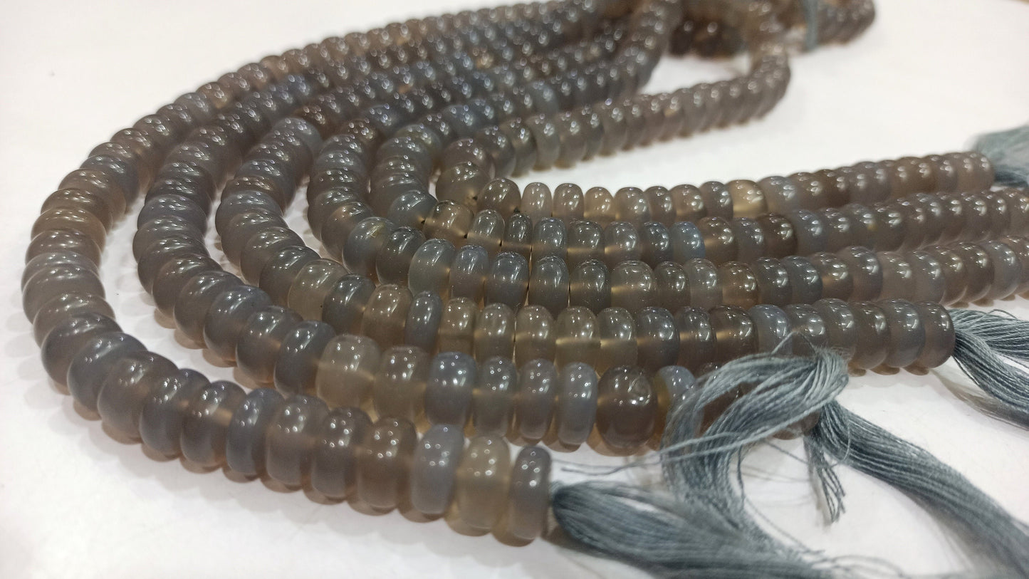 Natural Grey Chalcedony Rondelle Plain Smooth 8mm Gemstone Beads Sold Per Strand 8 Inches Long Great Quality Jewelry Making Beads