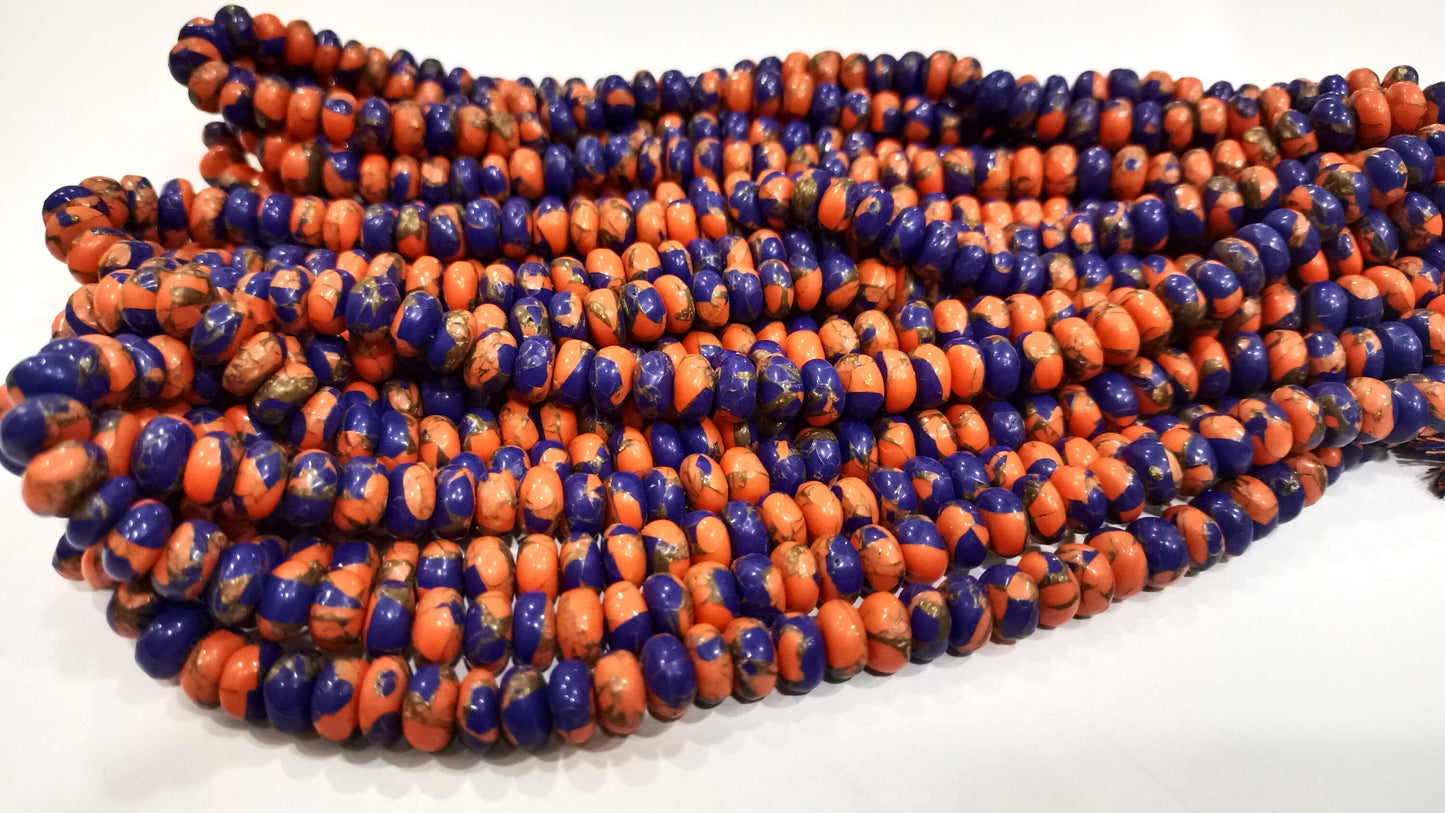 Natural Mohave Carnelian and Blue Lapis Lazuli Copper Turquoise Rondelle Plain Smooth 8mm Beads Sold Per Strand 8 inches Long