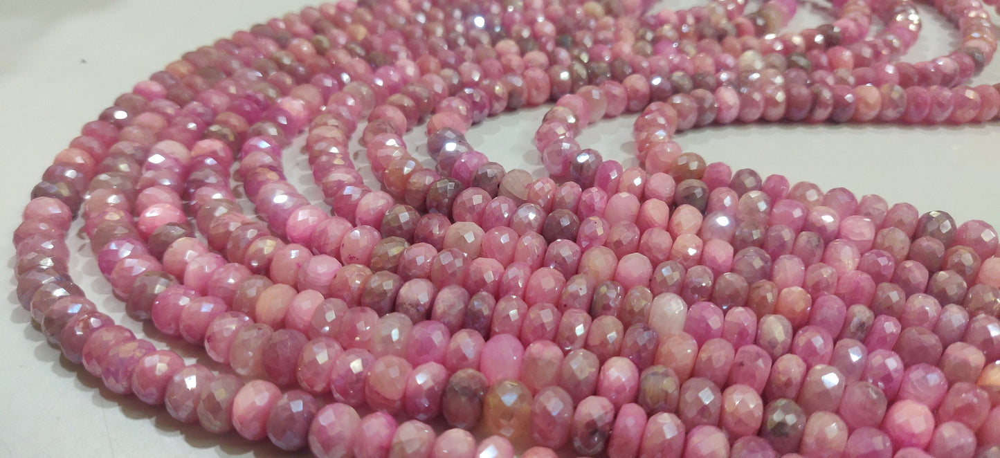 Natural Pink Moonstone Silver AB Mystic Coated Rondelle Faceted 8mm Beads Strand 8 inch long Top Quality Wholesale prices Beads
