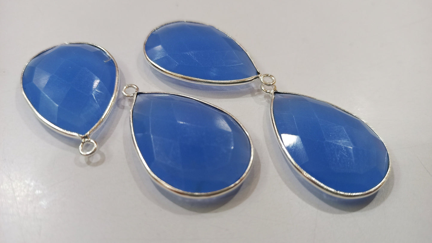 Blue Chalcedony Hydro Quartz Briolette Pear Shape Bezel Connector 19X25mm Size Single Loop Charms