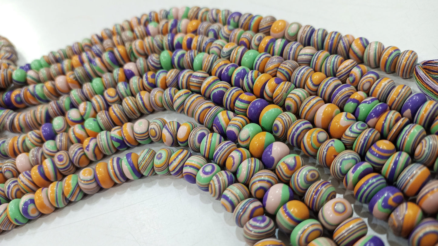 Fordite Agate Multi Color Gemstone Rondelle Plain Smooth 8mm Beads Sold per Strand 8 inches Long Necklace and bracelet Making Beads