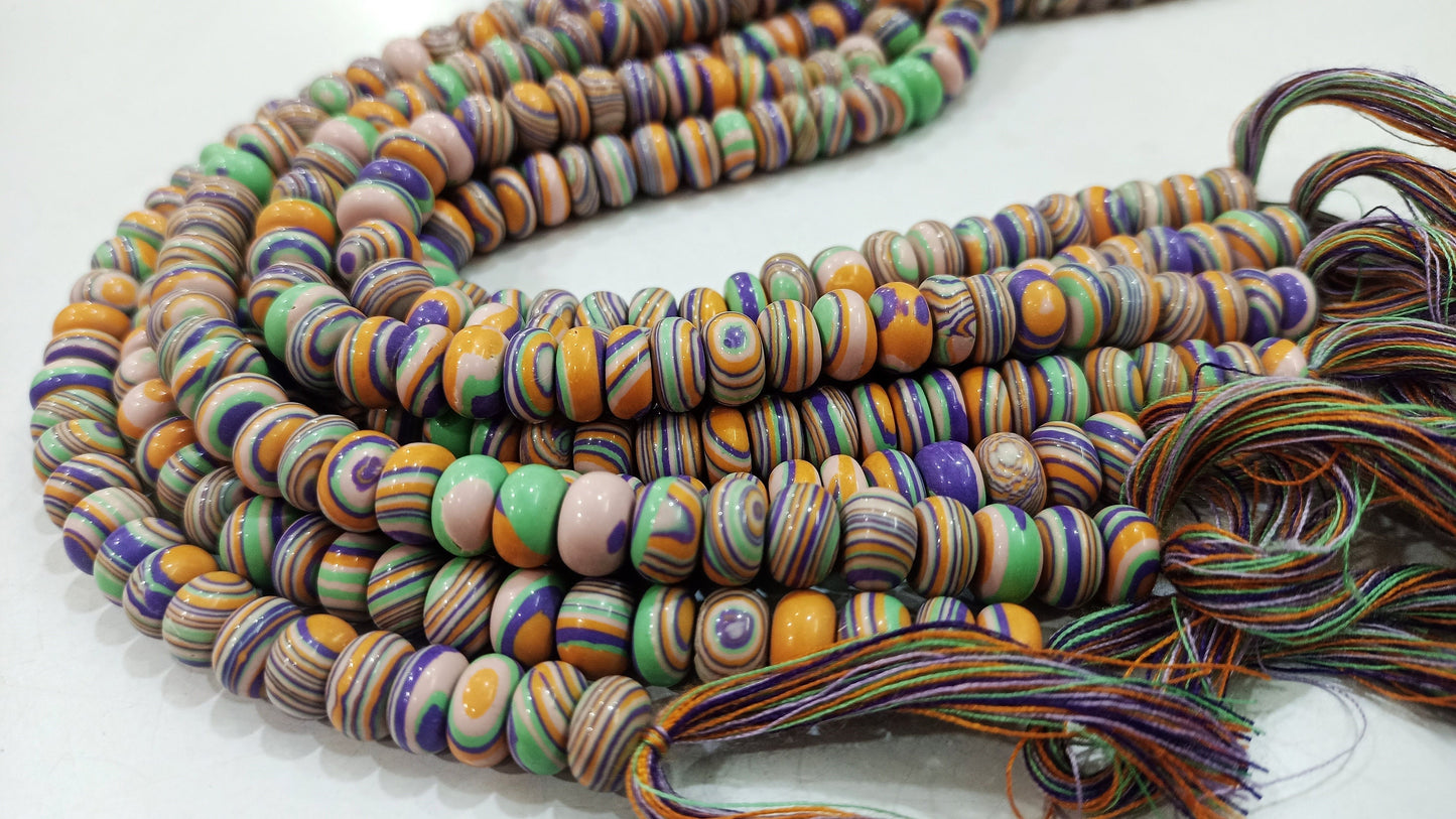 Fordite Agate Multi Color Gemstone Rondelle Plain Smooth 8mm Beads Sold per Strand 8 inches Long Necklace and bracelet Making Beads